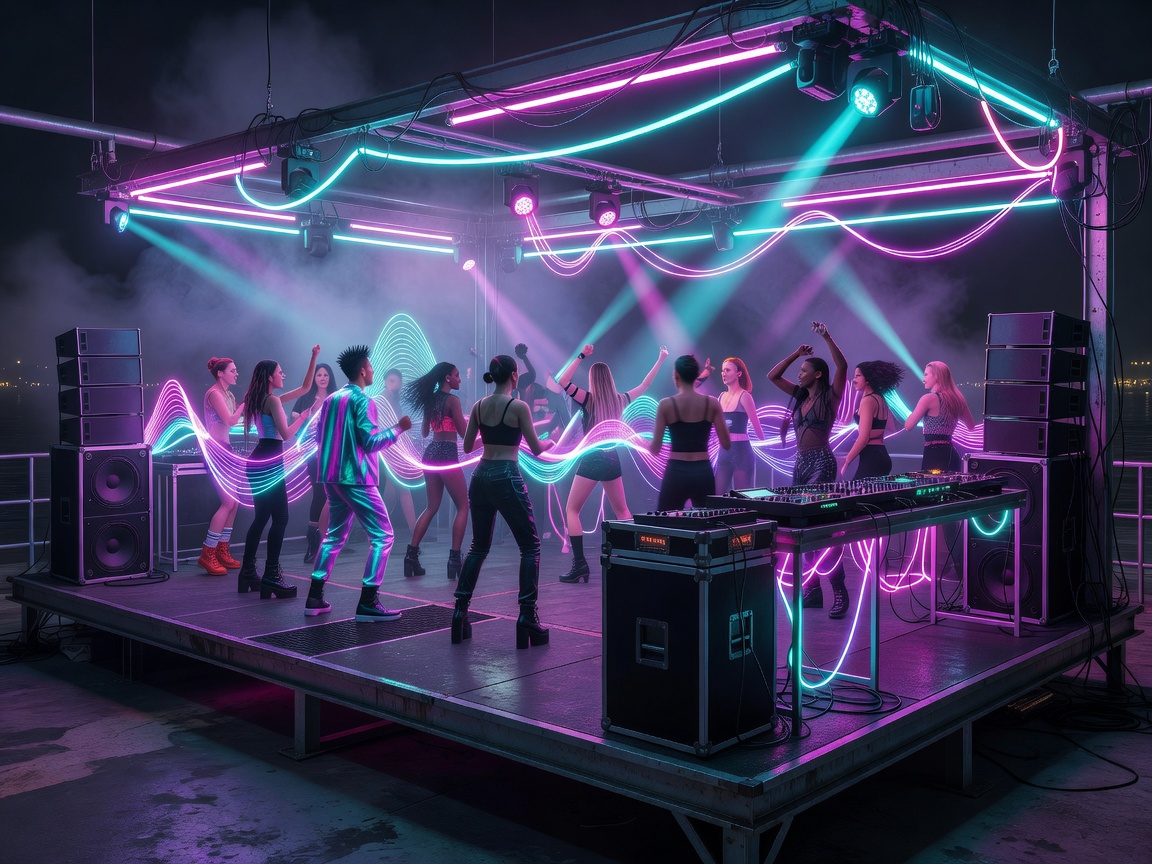 Circuitcompassfed Neon Soundwaves Party Deck